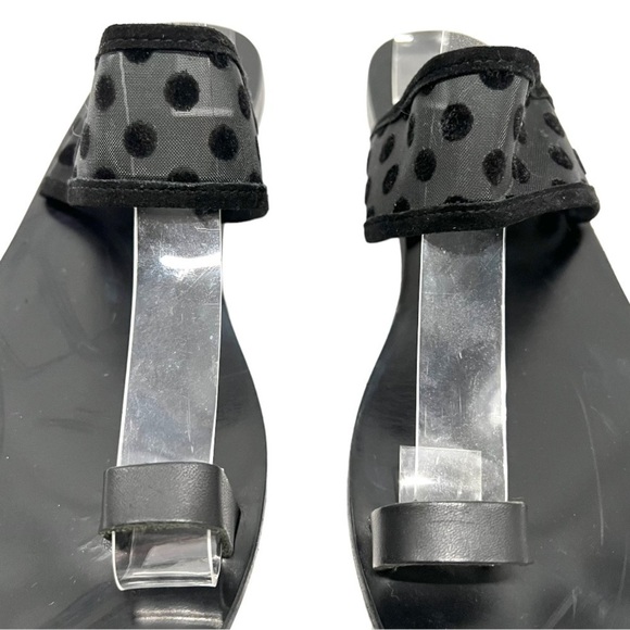 Ancient Greek Sandals Black Leather Sheer Polka Dot Toe Loop Slide Sandals 38 - Picture 5 of 14